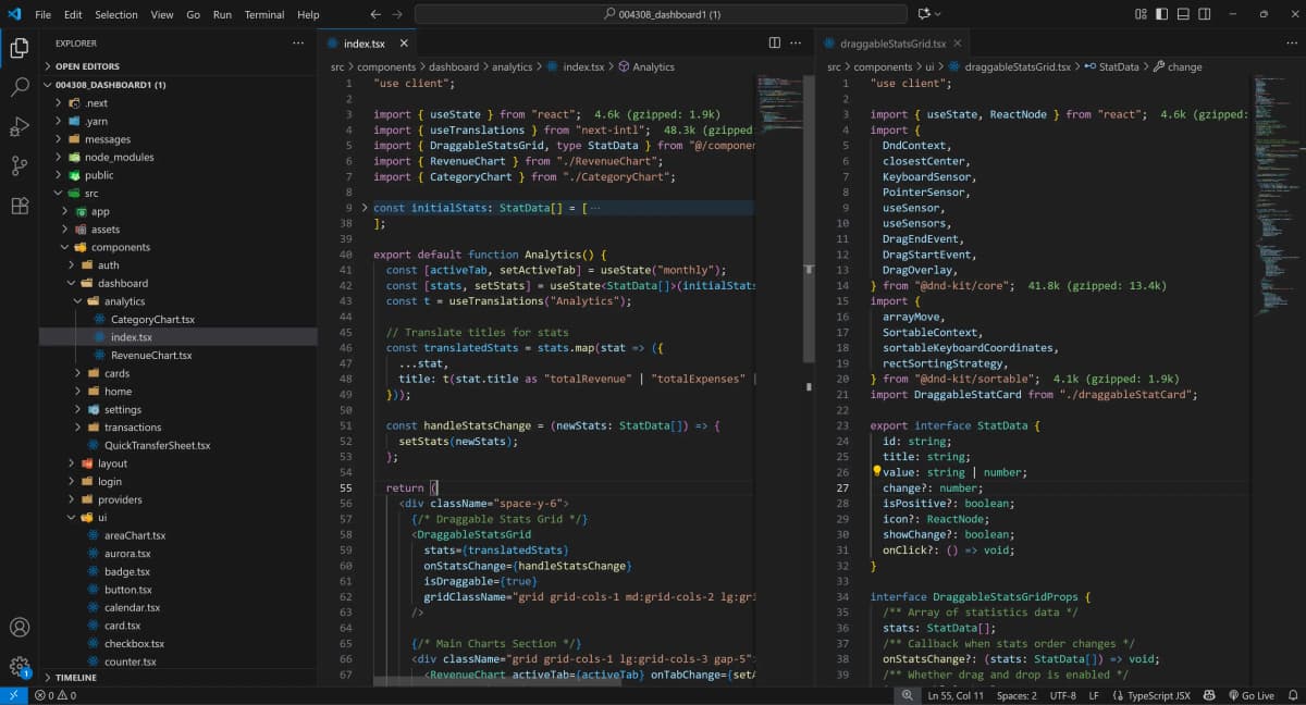 Code preview 2 for Next js dashboard template